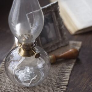 Strömshaga glazen olielamp met antiek messing Elisabeth 28cm hoog